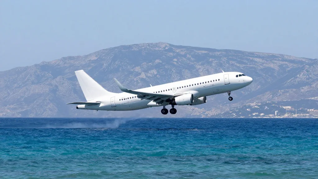 Un avion au décollage au bord de la mer en Crète