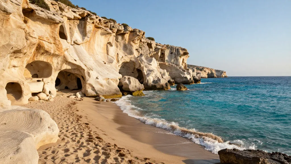La baie de Matala et ses falaises creusées de grottes